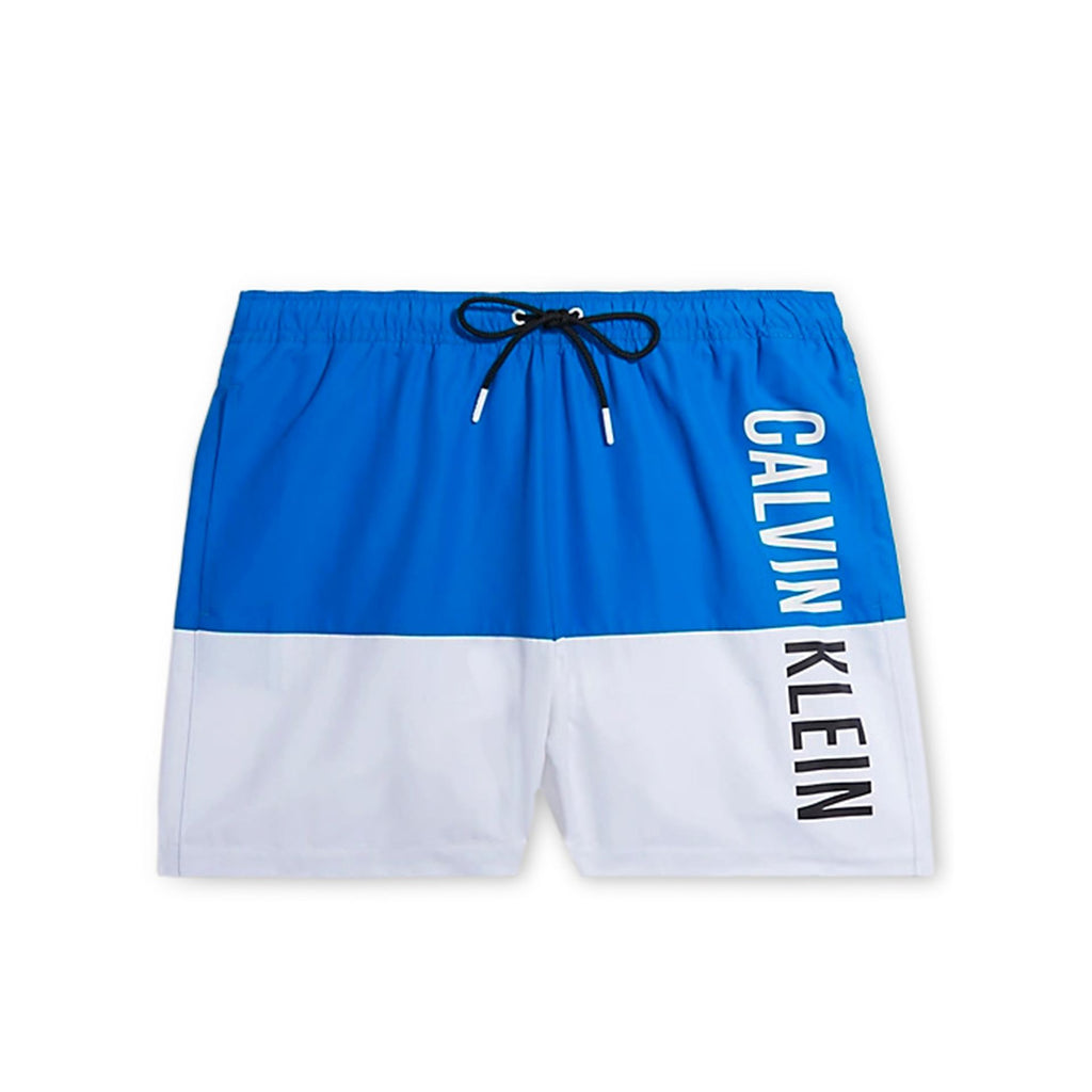 Calvin Klein KM0KM00796 Costume da Bagno Boxer Pantaloncini Uomo Blu Bianco