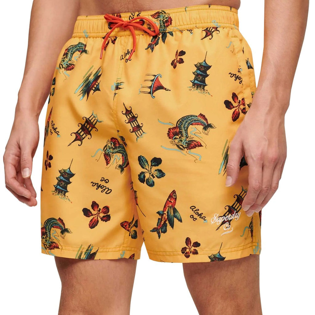 Superdry M3010232A Costume da Bagno Boxer Pantaloncini Uomo Giallo