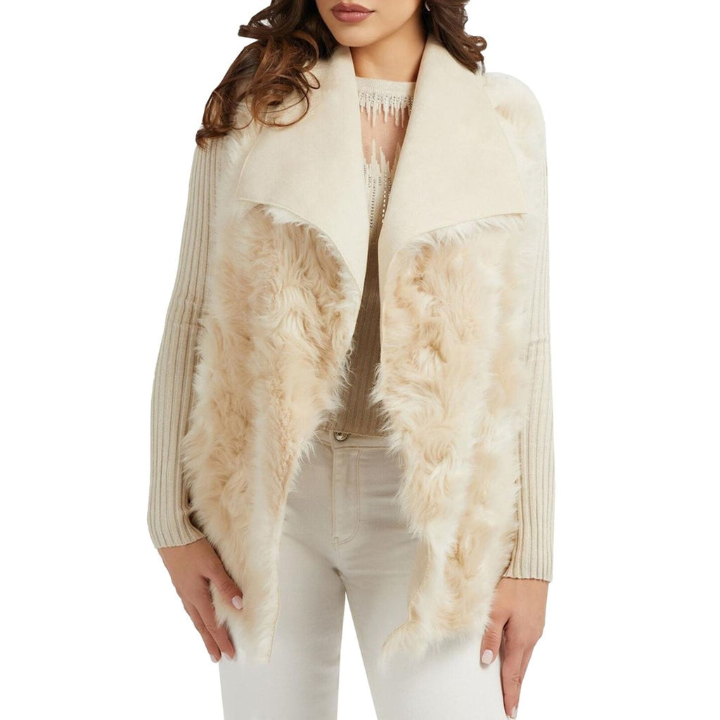 Guess W3RN55 WFAP0 Giacca Giubbotto Pelliccia Reversibile Donna Beige