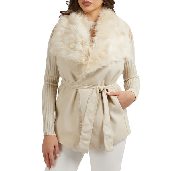 Guess W3RN55 WFAP0 Giacca Giubbotto Pelliccia Reversibile Donna Beige