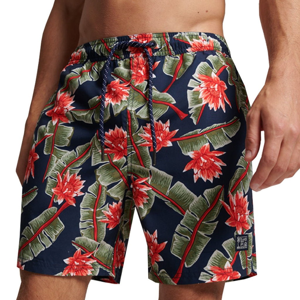 Superdry M3010212A Costume da Bagno Boxer Pantaloncini Uomo Blu Rosso