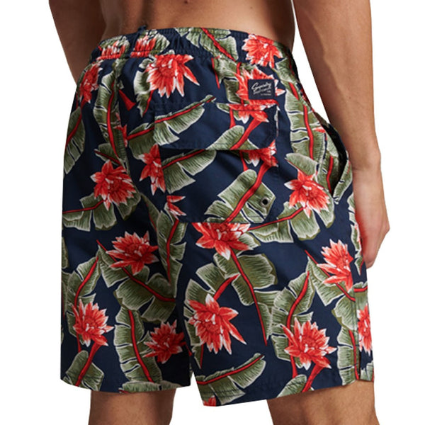 Superdry M3010212A Costume da Bagno Boxer Pantaloncini Uomo Blu Rosso