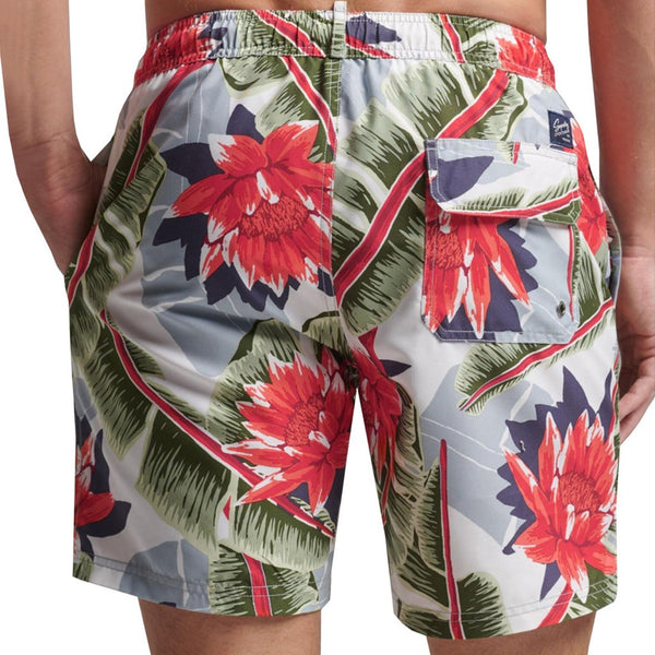 Superdry M3010212A Costume da Bagno Boxer Pantaloncini Uomo Bianco Rosso