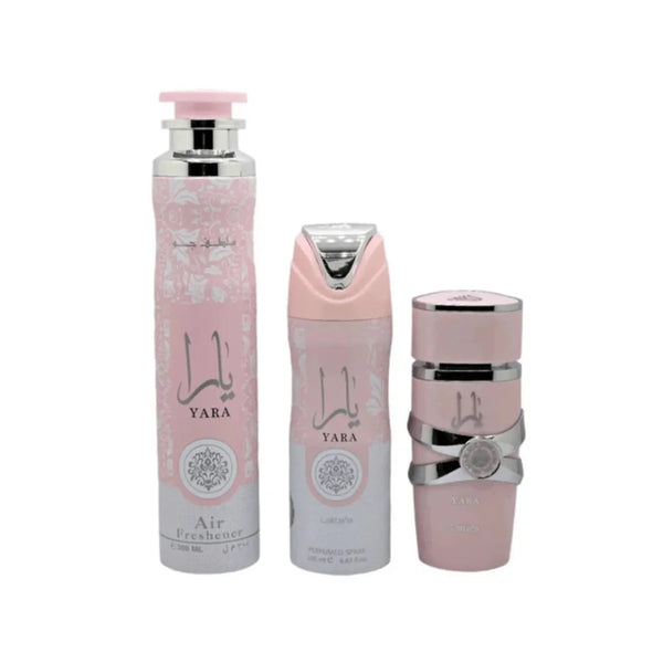 Lattafa YARA Set Donna Profumo 100ml + Deodorante Corpo 200ml + Deodorante Ambienti 300ml