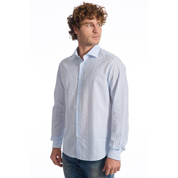 Baldinini Trend LIGHT SEERSUKER 13 Camicia Uomo Made in Italy Celeste - BeFashion.it