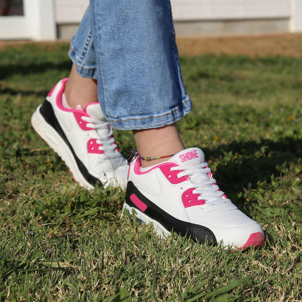 Shone 005-001 Sneakers Bambina Bimba Bianco Fucsia Nero