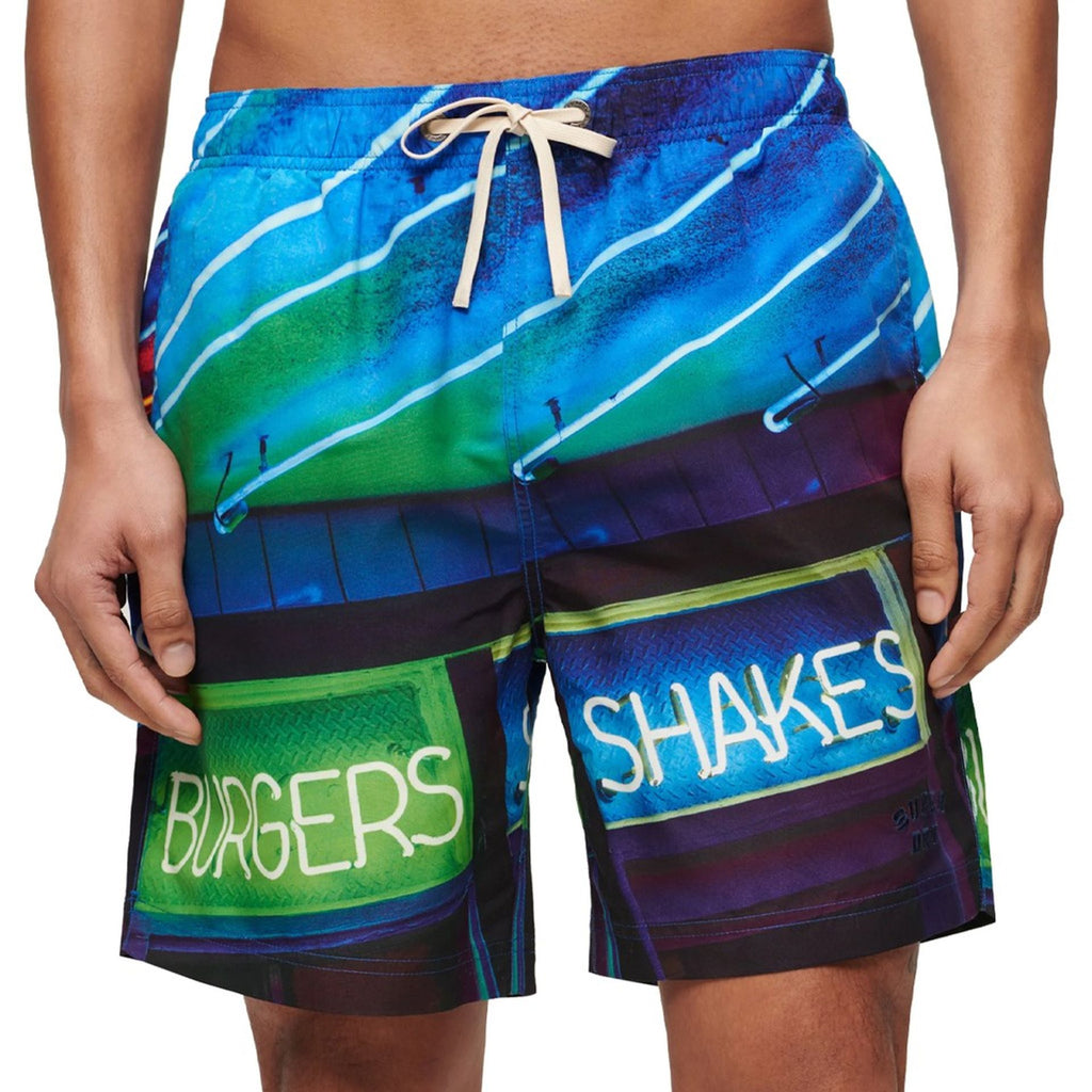 Superdry M3010233A Costume da Bagno Boxer Pantaloncini Uomo Blu