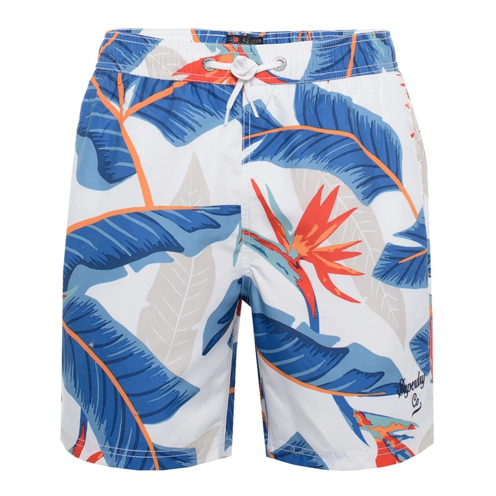 Superdry M3010232A Costume da Bagno Boxer Pantaloncini Uomo Bianco Blu