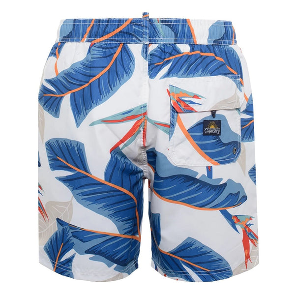 Superdry M3010232A Costume da Bagno Boxer Pantaloncini Uomo Bianco Blu