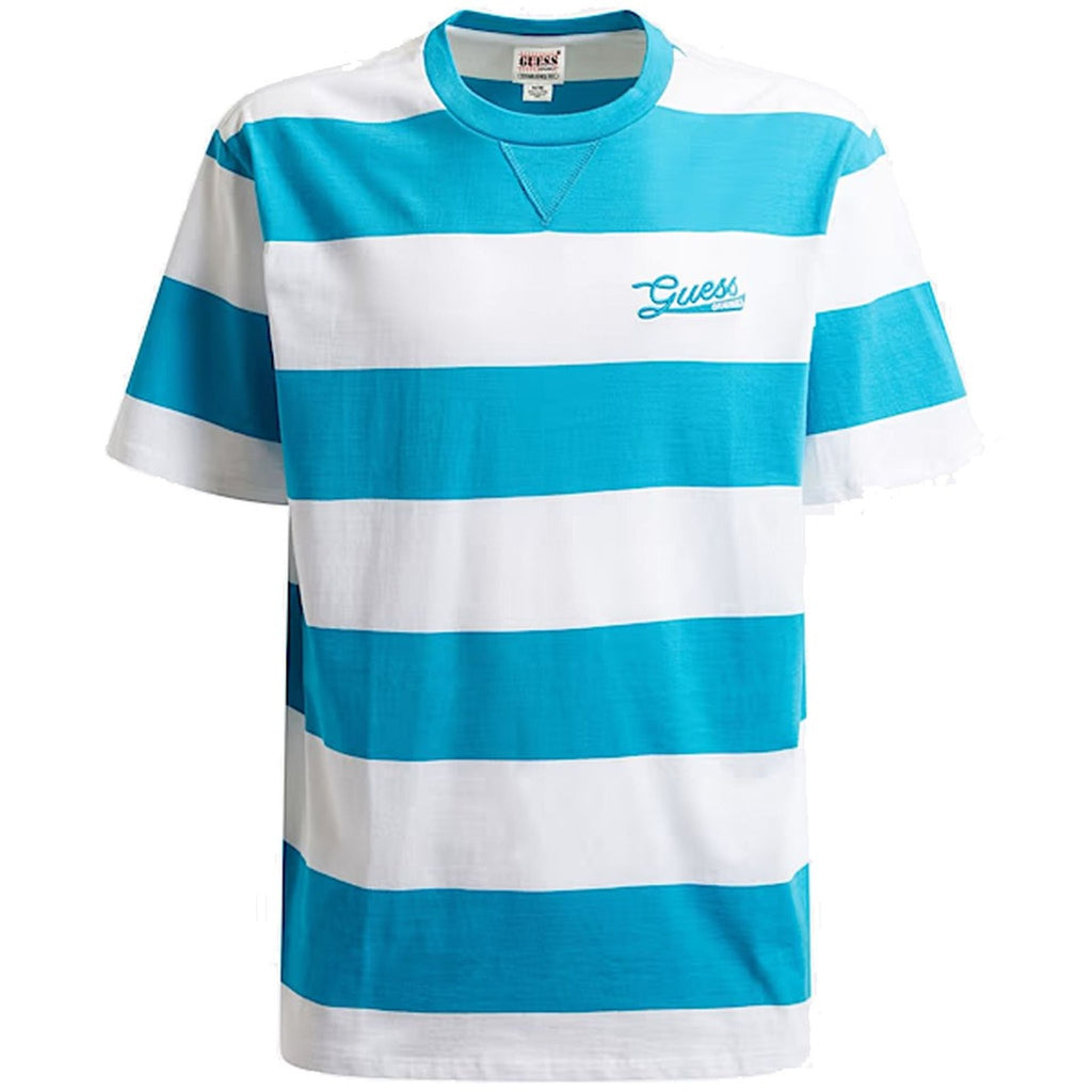 Guess M2YI54 K9XF1 T-shirt Maglietta Uomo Azzurro Bianco